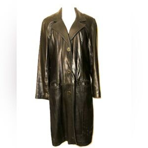 Vakko black leather coat, size M